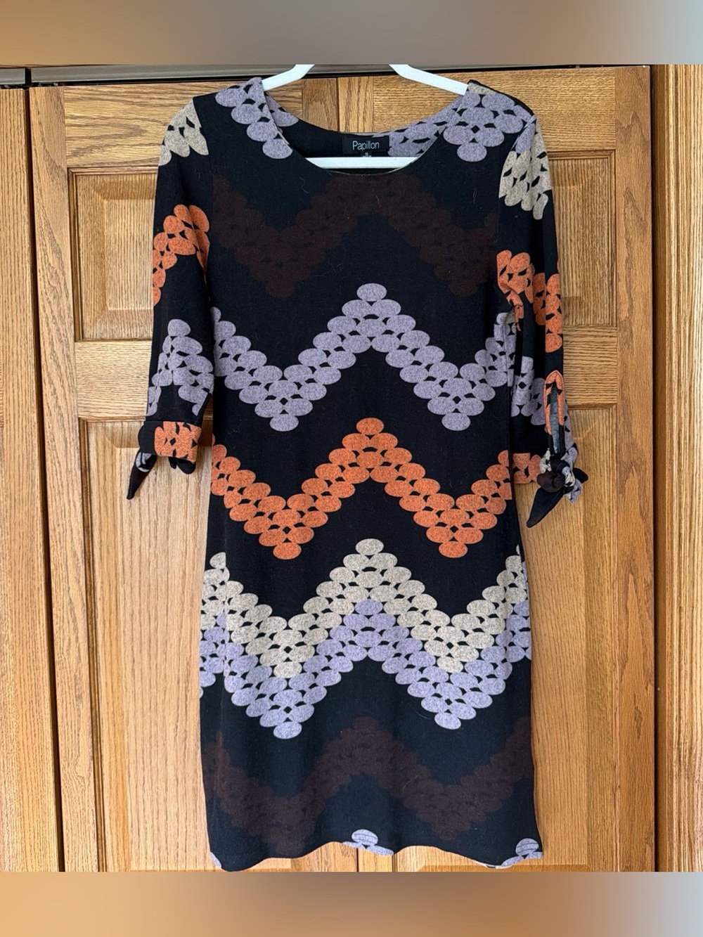 Papillio Black Knit Chevron Dress with Orange and Lavender Accents